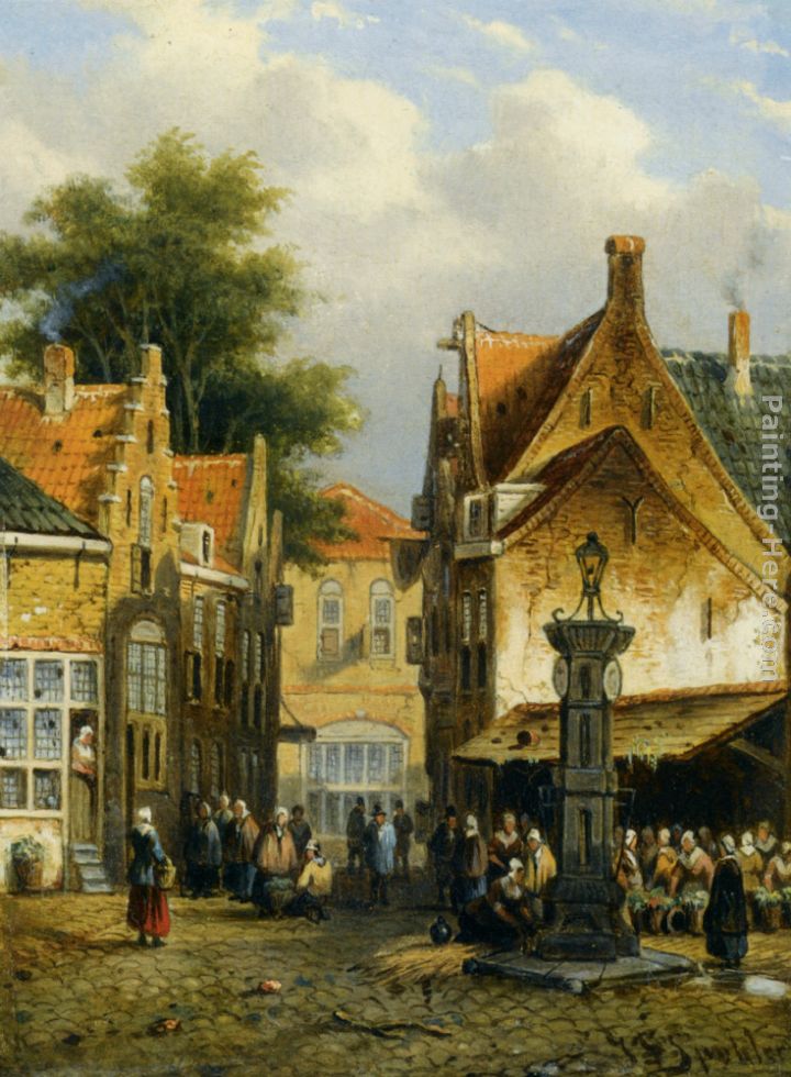 Market in a Town Square painting - Johannes Franciscus Spohler Market in a Town Square art painting